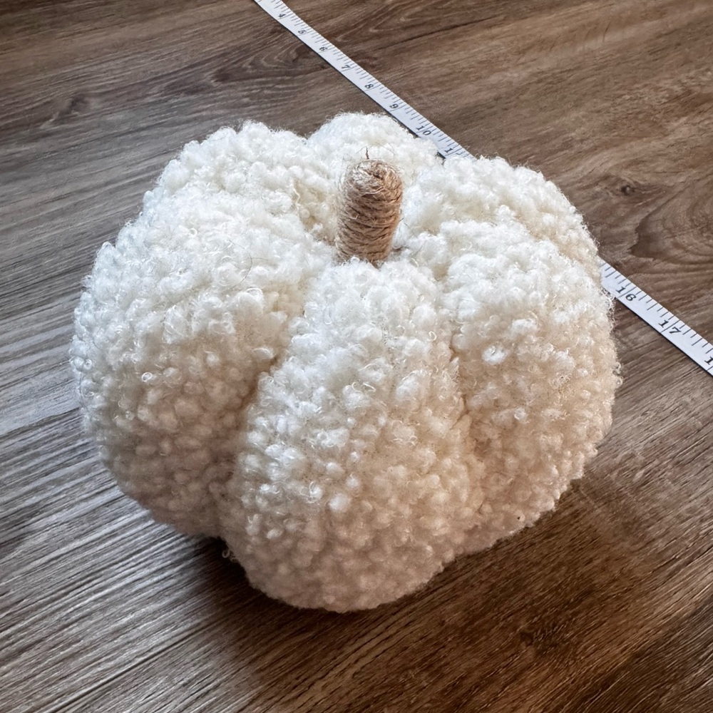 Cozy Plush Decorative Pumpkin - Cream with Twine Stem